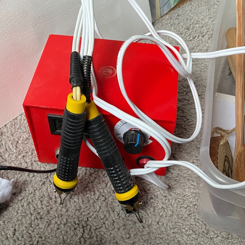 Red Electric Wood Burning Machine with Two Black/Yellow Handpieces